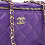 CHANEL Handbag 22A Purple Lambskin Quilted Vanity Case w/ Mirror Light Gold Hardware - Redeluxe