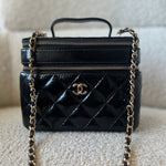 CHANEL Handbag 22B Black Shiny Lambskin Vanity with Chain LGHW - Redeluxe
