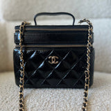 CHANEL Handbag 22B Black Shiny Lambskin Vanity with Chain LGHW - Redeluxe