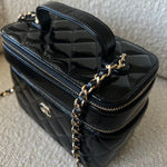 CHANEL Handbag 22B Black Shiny Lambskin Vanity with Chain LGHW - Redeluxe