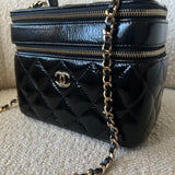 CHANEL Handbag 22B Black Shiny Lambskin Vanity with Chain LGHW - Redeluxe