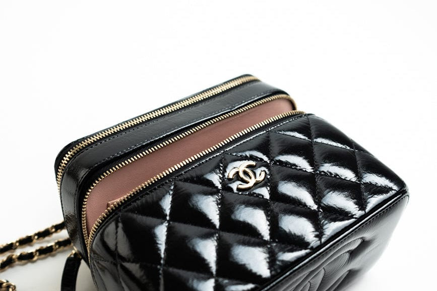 CHANEL Handbag 22B Black Shiny Lambskin Vanity with Chain LGHW - Redeluxe