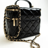 CHANEL Handbag 22B Black Shiny Lambskin Vanity with Chain LGHW - Redeluxe