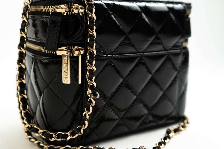 CHANEL Handbag 22B Black Shiny Lambskin Vanity with Chain LGHW - Redeluxe