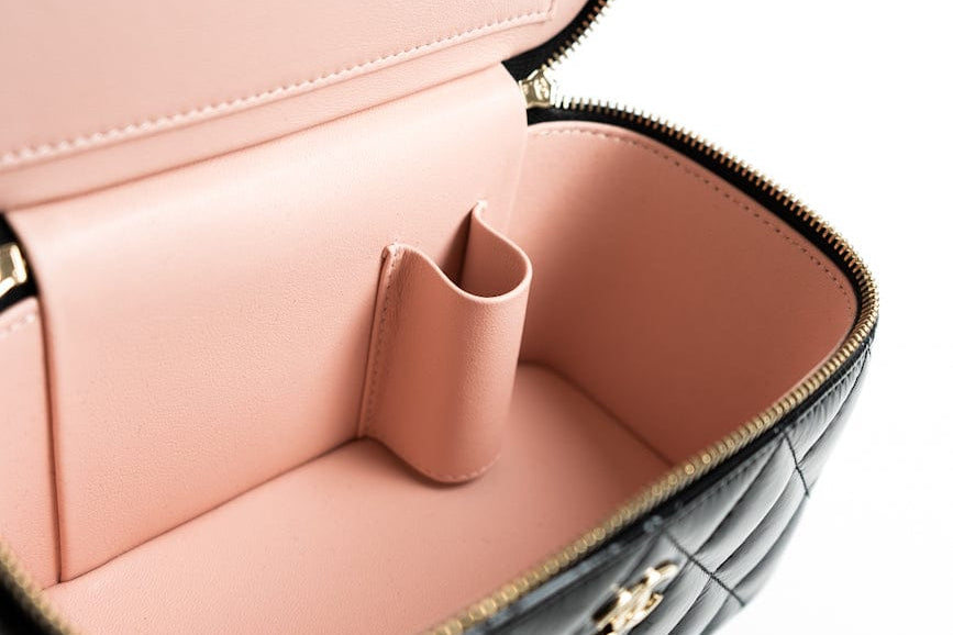 CHANEL Handbag 22B Black Shiny Lambskin Vanity with Chain LGHW - Redeluxe