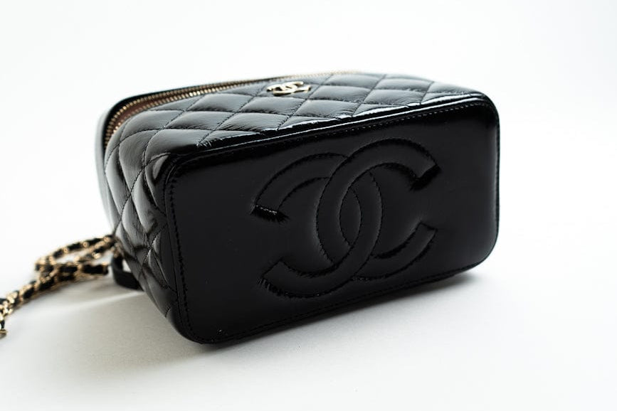 CHANEL Handbag 22B Black Shiny Lambskin Vanity with Chain LGHW - Redeluxe