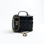 CHANEL Handbag 22B Black Shiny Lambskin Vanity with Chain LGHW - Redeluxe