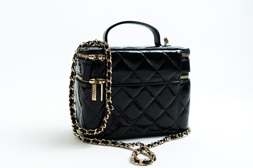 CHANEL Handbag 22B Black Shiny Lambskin Vanity with Chain LGHW - Redeluxe