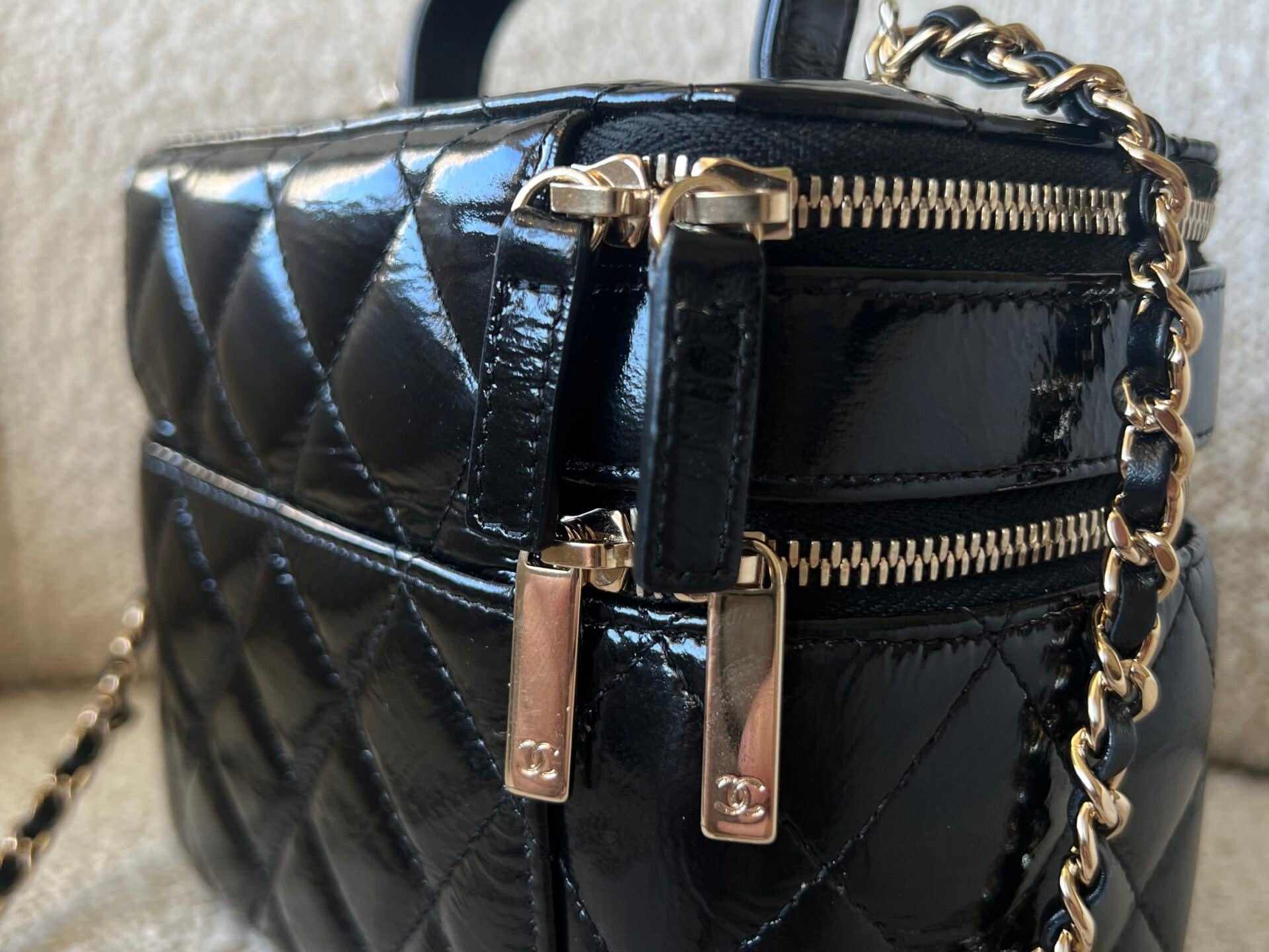 CHANEL Handbag 22B Black Shiny Lambskin Vanity with Chain LGHW - Redeluxe