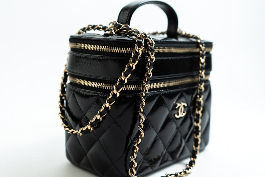 CHANEL Handbag 22B Black Shiny Lambskin Vanity with Chain LGHW - Redeluxe