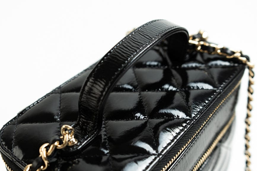 CHANEL Handbag 22B Black Shiny Lambskin Vanity with Chain LGHW - Redeluxe