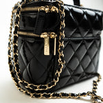 CHANEL Handbag 22B Black Shiny Lambskin Vanity with Chain LGHW - Redeluxe