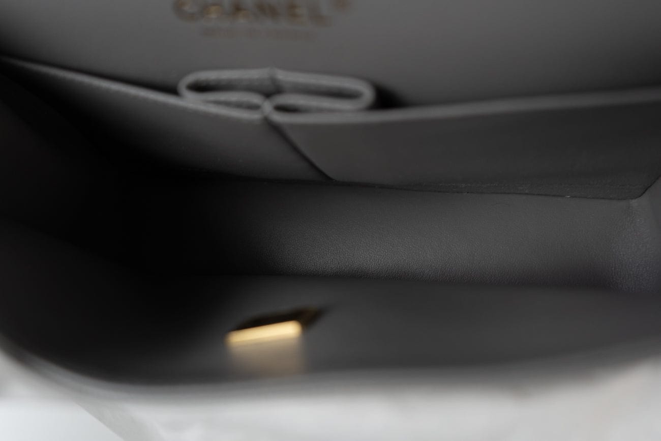CHANEL Handbag 22B Grey Caviar Quilted Classic Flap Small Light Gold Hardware - Redeluxe