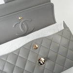 CHANEL Handbag 22B Grey Caviar Quilted Classic Flap Small Light Gold Hardware - Redeluxe