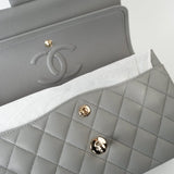 CHANEL Handbag 22B Grey Caviar Quilted Classic Flap Small Light Gold Hardware - Redeluxe