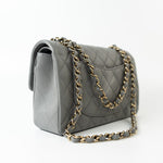 CHANEL Handbag 22B Grey Caviar Quilted Classic Flap Small Light Gold Hardware - Redeluxe