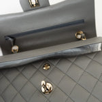 CHANEL Handbag 22B Grey Caviar Quilted Classic Flap Small Light Gold Hardware - Redeluxe