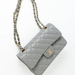 CHANEL Handbag 22B Grey Caviar Quilted Classic Flap Small Light Gold Hardware - Redeluxe