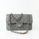 CHANEL Handbag 22B Grey Caviar Quilted Classic Flap Small Light Gold Hardware - Redeluxe
