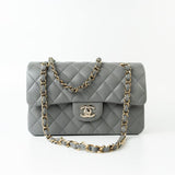 CHANEL Handbag 22B Grey Caviar Quilted Classic Flap Small Light Gold Hardware - Redeluxe