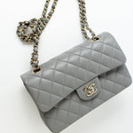 CHANEL Handbag 22B Grey Caviar Quilted Classic Flap Small Light Gold Hardware - Redeluxe
