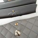 CHANEL Handbag 22B Grey Caviar Quilted Classic Flap Small Light Gold Hardware - Redeluxe