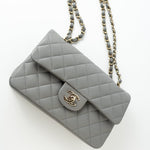 CHANEL Handbag 22B Grey Caviar Quilted Classic Flap Small Light Gold Hardware - Redeluxe