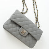 CHANEL Handbag 22B Grey Caviar Quilted Classic Flap Small Light Gold Hardware - Redeluxe