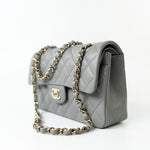 CHANEL Handbag 22B Grey Caviar Quilted Classic Flap Small Light Gold Hardware - Redeluxe