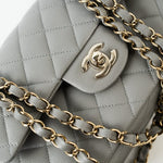 CHANEL Handbag 22B Grey Caviar Quilted Classic Flap Small Light Gold Hardware - Redeluxe