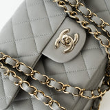 CHANEL Handbag 22B Grey Caviar Quilted Classic Flap Small Light Gold Hardware - Redeluxe