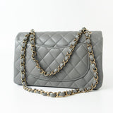 CHANEL Handbag 22B Grey Caviar Quilted Classic Flap Small Light Gold Hardware - Redeluxe