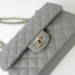 CHANEL Handbag 22B Grey Caviar Quilted Classic Flap Small Light Gold Hardware - Redeluxe