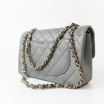 CHANEL Handbag 22B Grey Caviar Quilted Classic Flap Small Light Gold Hardware - Redeluxe