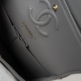 CHANEL Handbag 22B Grey Caviar Quilted Classic Flap Small Light Gold Hardware - Redeluxe
