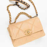 CHANEL Handbag 22C Beige Lambskin Quilted 19 Flap Small Mixed Hardware - Redeluxe