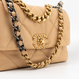 CHANEL Handbag 22C Beige Lambskin Quilted 19 Flap Small Mixed Hardware - Redeluxe