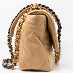 CHANEL Handbag 22C Beige Lambskin Quilted 19 Flap Small Mixed Hardware - Redeluxe