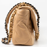 CHANEL Handbag 22C Beige Lambskin Quilted 19 Flap Small Mixed Hardware - Redeluxe