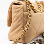 CHANEL Handbag 22C Beige Lambskin Quilted 19 Flap Small Mixed Hardware - Redeluxe