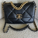 CHANEL Handbag 22C Black Lambskin Quilted 19 Flap Small MHW - Redeluxe