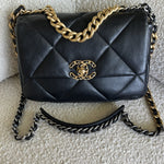 CHANEL Handbag 22C Black Lambskin Quilted 19 Flap Small MHW - Redeluxe