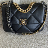 CHANEL Handbag 22C Black Lambskin Quilted 19 Flap Small MHW - Redeluxe