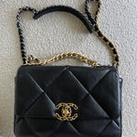 CHANEL Handbag 22C Black Lambskin Quilted 19 Flap Small MHW - Redeluxe