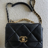 CHANEL Handbag 22C Black Lambskin Quilted 19 Flap Small MHW - Redeluxe