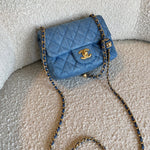 CHANEL Handbag 22C Blue Denim Pearl Crush Square Mini Flap AGHW - Redeluxe
