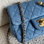 CHANEL Handbag 22C Blue Denim Pearl Crush Square Mini Flap AGHW - Redeluxe
