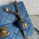 CHANEL Handbag 22C Blue Denim Pearl Crush Square Mini Flap AGHW - Redeluxe