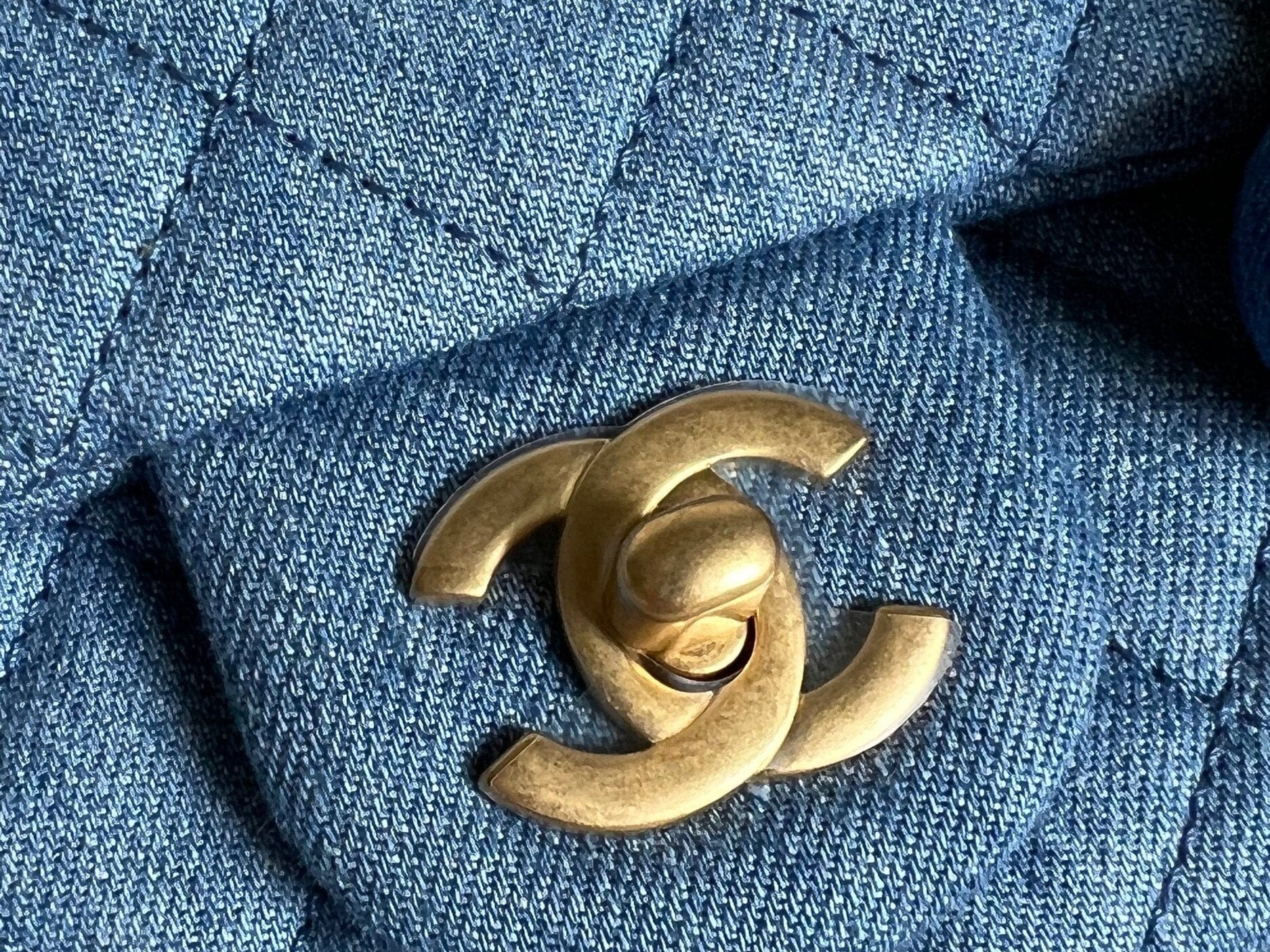 CHANEL Handbag 22C Blue Denim Pearl Crush Square Mini Flap AGHW - Redeluxe