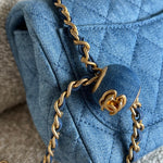 CHANEL Handbag 22C Blue Denim Pearl Crush Square Mini Flap AGHW - Redeluxe